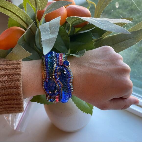 Vintage Pididdly Links Blue Handmade Snake Gem Bracelet - Picture 2 of 10